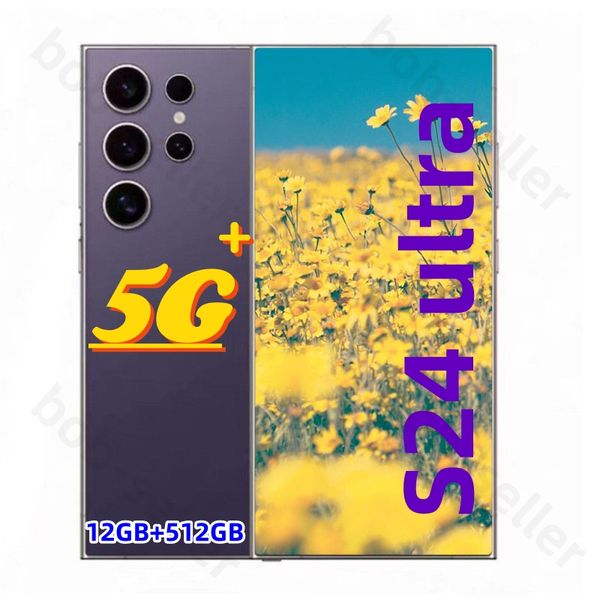 6.8 pulgadas S24 Ultra 5G teléfono android 4G LTE Octa Core S23 teléfono inteligente Perforado Pantalla completa Huella digital Identificación facial Cámara de 13MP Teléfonos celulares GPS 1TB 512GB 256GB Verde Negro