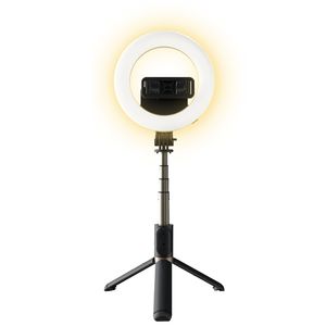Perche à selfie compatible Bluetooth sans fil Support de téléphone portable Télécommande portable pliable Trépied à obturateur Lazys avec lumière de photographie anti-tremblement en forme d'anneau LED