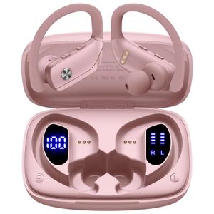 Auriculares inalámbricos Bluetooth con reproducción de 48 horas Pantalla LED Auriculares supraaurales para entrenamiento Rosa