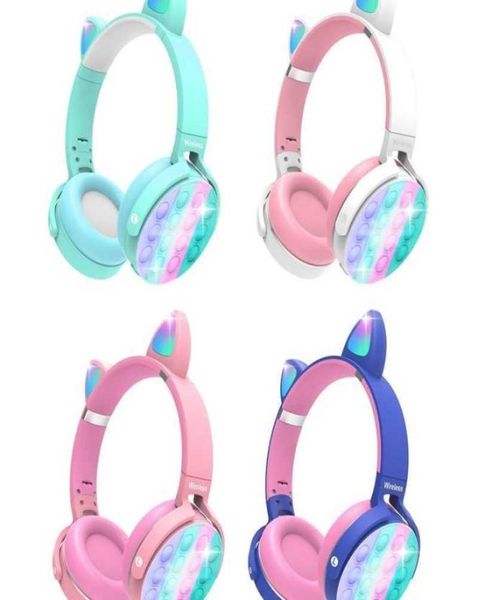 Casque Bluetooth sans fil Écouteurs stéréo de l'oreille de chat avec des écouteurs pour enfants lumineux à LED légers pousse Bubble Toys4437861