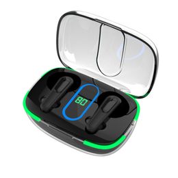 Casque Bluetooth sans fil Affichage numérique intelligent Faible consommation d'énergie Chargement sans fil Casque Bluetooth 5.3 Commande tactile stéréo, Mini sport transparent