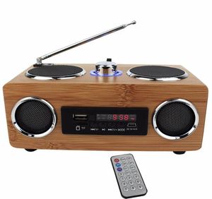 Wireless Bluetooth multifunctionele bamboe draagbare luidspreker bamboe houten boombox TFUSB -kaartluidspreker FM -radio met afstandsbediening MP8278940