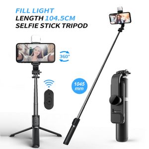 Inalámbrico Bluetooth Remoto Portátil Extensible Selfie Stick Trípode con luz para IOS Android Smartphone