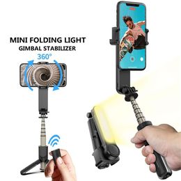 Draadloze Bluetooth selfie stick gimbal stabilisator statief opvouwbare monopod met LED -licht externe sluiter voor iPhone groothandel