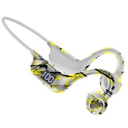 Casque de sport sans fil Bluetooth Support carte TF Conduction osseuse Fone Bluetooth casque sans fil LED crochet d'oreille écouteurs 1BY85