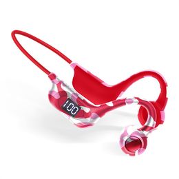 Casque de sport sans fil Bluetooth Support carte TF Conduction osseuse Fone Bluetooth casque sans fil LED crochet d'oreille écouteurs 5F0CK