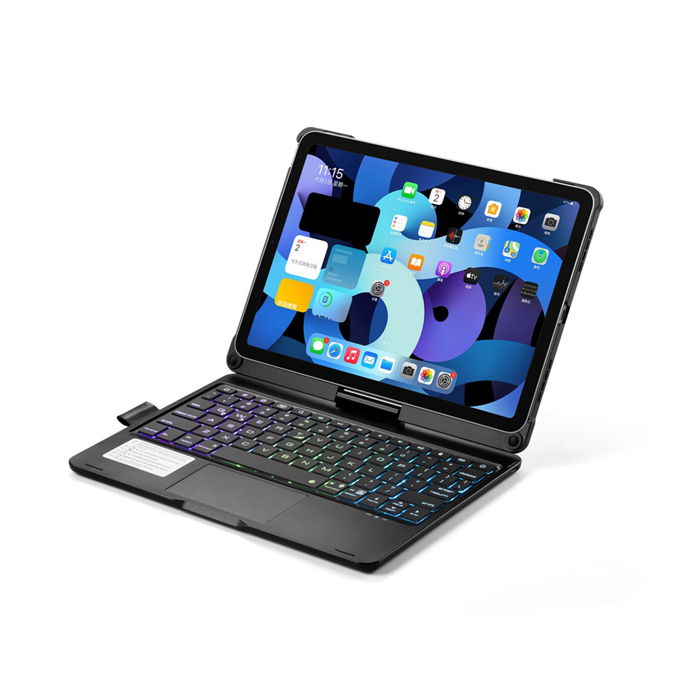 Wireless Bluetooth TouchPad Keyboard Case Smart 360 -graders roterande 7 färger Led Backbellit Stand Cover för iPad Pro 11 tum iPadair4 10.9 