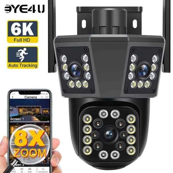 Kits de caméra sans fil 6K 12MP WiFi Outdoor Camera 8X Zoom Three Len Ai Motion Tracking PTZ 4K VIDEO VIDEO PROTECTION DE SÉCURITÉ SÉCURITÉ SUCCENEMENT J240518