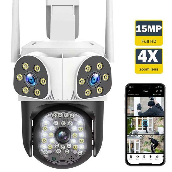 Kits de caméra sans fil CCTV LENS 8K 15MP OUTDOOR WiFi Camera Motion Tracking Three Core Screen 4x Zoom PTZ VIDEO VIDEO CAME SECURITÉ CCTV CAME CAME J240518