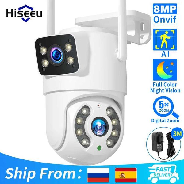 Kits de caméra sans fil HiEUU 4K 8MP WiFi Suppeillance Camera Double Lens 4x Digital Zoom Ai Human Detection OnVif Wireless Outdoor Safety Ptz IP Camera J2405