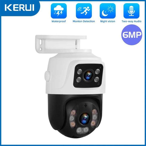 Kits de caméra sans fil Kerui Outdoor Dual Lens PTZ 6MP Poe IP Camera Home Safety Camera Circuit Télévision Télévision ONVIF ICSEE CAME DUAL Screp J240518