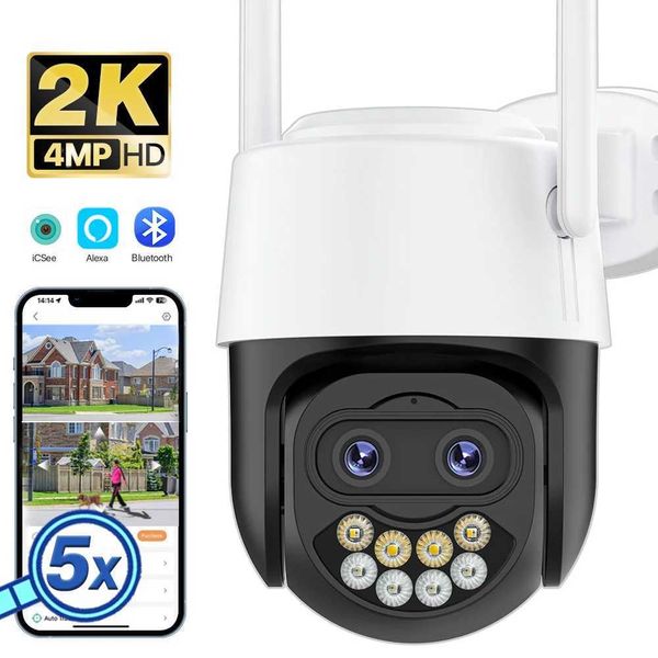 Kits de caméra sans fil PTZ 2K 4MP WiFi OUTDOOR 5X Zoom Camera 1080p Automatique Détection humaine Caméra vidéo Sécurité Caméra de la sécurité Prise en charge ICSEE J240518