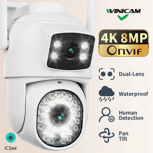 Kits de cámara inalámbrica Winicam 4K 8MP Cámara WiFi PTZ Outdoor Dual Pantalla Humana Detección Dual Lente 4MP Security Protection IP Camera ISEE J240518