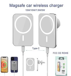 Chargeur de voiture sans fil 15W Support de charge rapide magnétique Support de téléphone portable à serrage automatique Compatible avec iPhone 13 12 Mini Pro Max1024329