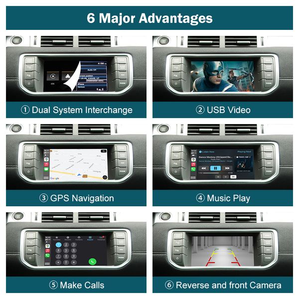 Carplay inalámbrico para el coche de Land Rover Jaguar Range Rover Evoque Discovery 2012-2018 Android interfaz para automóvil Mirror Link AirPla316G
