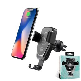 Supports de chargeur sans fil pour iPhone 11 Pro X Xs Max Samsung S10 S9 Note 8 Xiaomi Support de voiture à charge rapide Support de téléphone 10W Ventilation rapide par gravité pour tous les appareils Qi C12