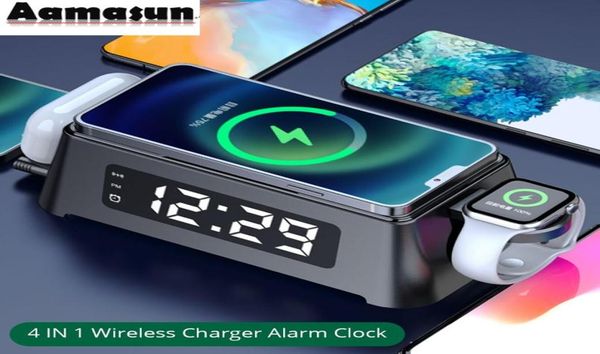 Station de chargement sans fil 3 en 1 avec réveil Led, charge sans fil 15W pour iPhone 131211 Pro Max Apple Watch Airpods 3Pro7710527