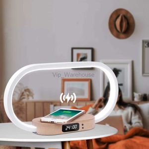 Chargeur sans fil Lampe de table en bois Lampe de bureau LED Smart Creative Night Light Chevet Chargement sans fil HKD230807