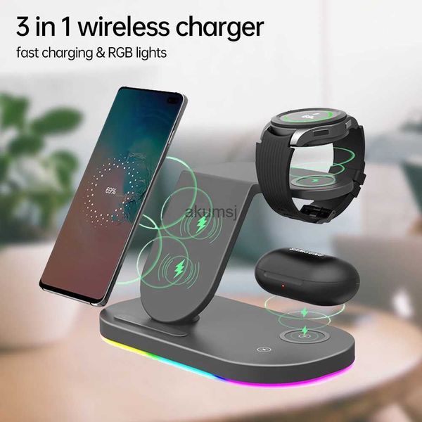 Chargeurs sans fil Support de chargeur sans fil 3 en 1 15W charge rapide pour Samsung Galaxy S23 Ultra/S22/S21/S10 Galaxy Watch 6 5 Pro Active 2 Buds YQ240105