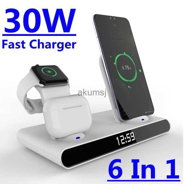 Chargeurs sans fil 6 en 1 30W chargeur sans fil rapide horloge Pad pour 13 12 11 Pro support de charge sans fil pour montre 7 6 SE Pro YQ240105