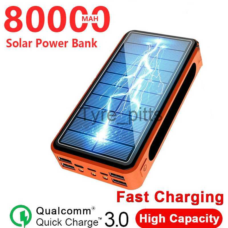 Kabellose Ladegeräte 80000 mAh kabelloses Solar-Powerbank-Schnellladegerät mit 4 USB-großer Kapazität, externer Handy-Akku, Poverbank für Smartphones x0803