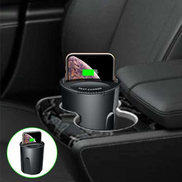 Cargadores inalámbricos Base de carga para automóvil para portavasos Taza de carga inalámbrica para 13 12 S21 / 20/10 Cargadores de automóvil portátiles QI USB Type-C YQ240105