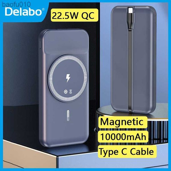 Chargeurs sans fil Power Bank Magnetic 10000mAh 22.5W QC Chargeur rapide Câble USB Type C pour Xiaomi Samsung Huawei Phone Powerbank L230619