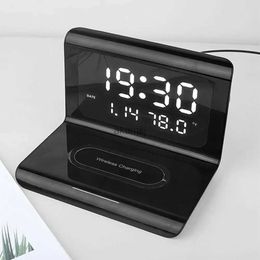 Chargeurs sans fil Chargeur sans fil chargeur sans fil alarme thermomètre calendrier horloge Charge rapide cargador inalambrico pour pour YQ240105