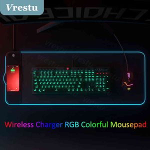 Draadloos opladen Muismat Gamer Mousepad Oversized RGB Lichtgevende Desk Mat Computer Laptop Toetsenbord Non-Slip Gloeiend LEIDENE Kussen