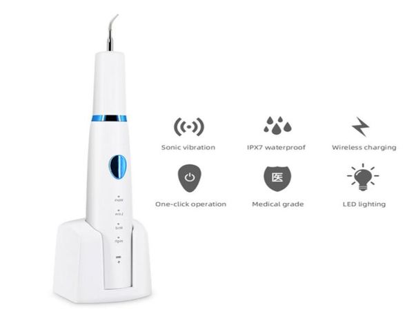 Charges de charge sans fil Outils de toilettage pour les dents à l'échelle des taches de calcul ultrasoniques Retarage Tartar 3 Modes de travail avec Light2643278