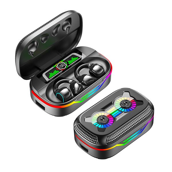 Auriculares inalámbricos Bluetooth TWS con clip, auriculares LED coloridos, batería de gran capacidad que puede cargar teléfonos móviles, auriculares para juegos envolvente 3D, auriculares táctiles inteligentes