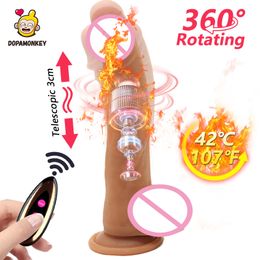 Gode sans fil avec rotation télescopique pour masturbation féminine, massage vaginal, anal, chauffage, point G, vibrateur, pénis, jouets sexy pour femmes