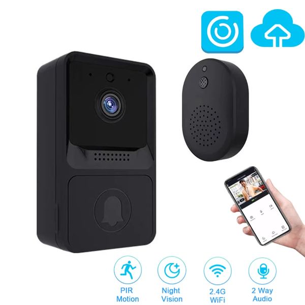 Caméra de sonnette sans fil avec carillon WiFi vidéo sonnettes Kits de sonnette de porte de sécurité à domicile stockage en nuage gratuit