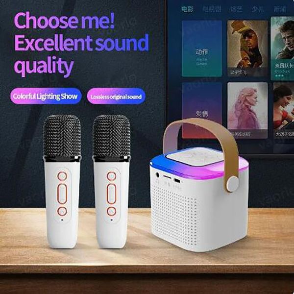 Machine de karaoké sans fil à double microphone, système KTV DSP, haut-parleur Bluetooth 5.3 PA, HIFI stéréo Surround, lumière LED colorée rvb