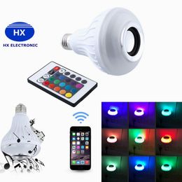 Inalámbrico E27 6W Bluetooth Control remoto Mini Smart LED Audio Speaker RGB Color Light Warm Bulb Lámpara de música