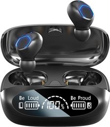 Écouteurs sans fil, Bluetooth 5.3, basses puissantes, véritables écouteurs sans fil, étanche IPX7, USB-C, contrôle par bouton, son HiFi, réduction du bruit CVC8.0, casque à affichage LED