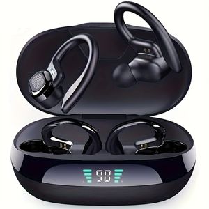 Draadloze oordopjes - True TWS -oortelefoons met microfoon, sport earhook -headset, stereo in -ear hoofdtelefoon, LED -display oplaadkas