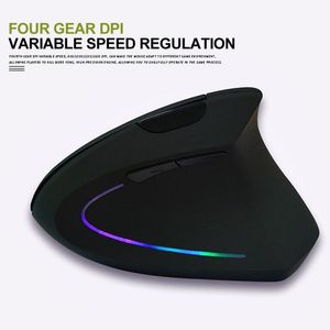 Souris optique ergonomique sans fil 2.4G, 800/1200/1600DPI, lumière colorée, guérison du poignet, souris verticale de jeu