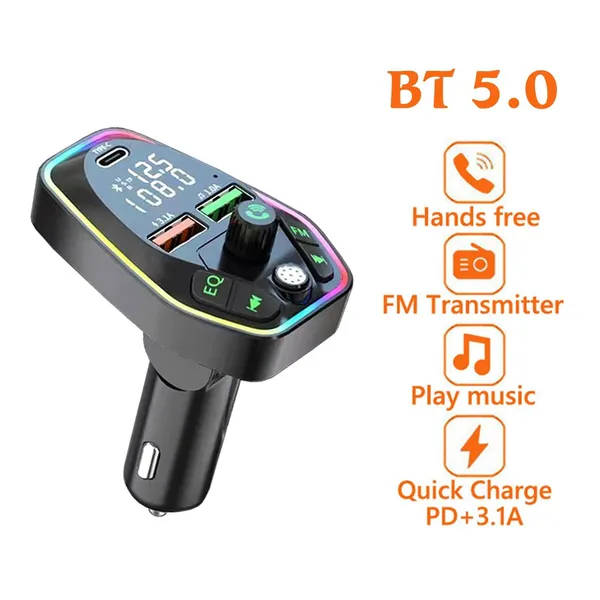Transmetteur Fm sans fil double USB Type C Pd 20w 3.1a chargeur de charge rapide Bluetooth 5.0 Kit mains libres voiture modulateur Fm autoradio Q6 Q8 Q9 Q10