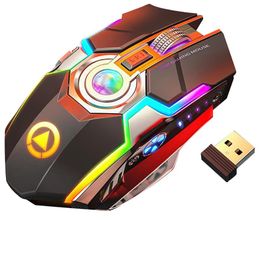 Drahtlose Gaming-Maus, wiederaufladbare Gaming-Maus, geräuschlos, ergonomisch, 7 Tasten, RGB-Hintergrundbeleuchtung, 1600 DPI-Maus für Laptop-Computer, Pro Gamer d260T