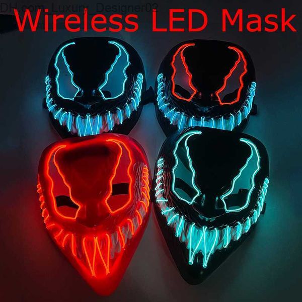 Inalámbrico Halloween Scary Luminoso Máscara Cosplay Película Superhéroe LED Máscara facial Iluminar Máscaras de purga Glow Party Supplies Q230830