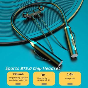 Auriculares inalámbricos con banda para el cuello, cascos deportivos con Bluetooth 5,0, estéreo Hifi de silicona, auriculares magnéticos resistentes al agua con cuello Halter