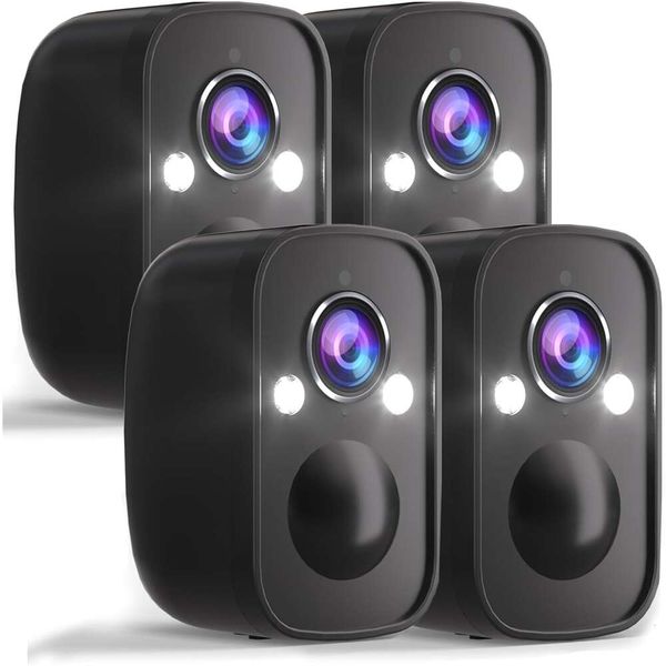 Caméras de sécurité extérieures à domicile sans fil 4 Pack, sirène à projecteur à piles à batterie 5MP ALARME WIFI SURVEILLANCE CAMÉRIE INDOOR AVEC LA VISION NOBILE DE COULEUR AI DEMAND