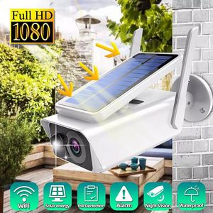 Wireless IP -camera met zonnewandverlichting Paneel Wifi Outdoor Waterdichte camera Oplaadbare stroom 1080p Nacht Vision Pir Cloud Security Cam