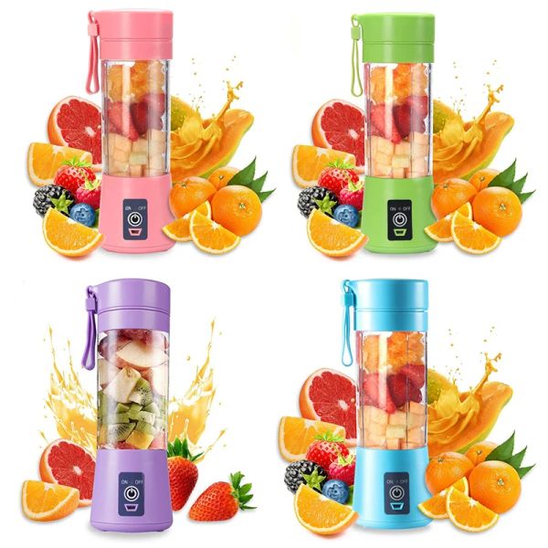 Cup de fruits ménagers sans fil sans fil Mini tasse de mélangeur portable USB Charges petit presse-agrumes 380 ml 4pcs lames