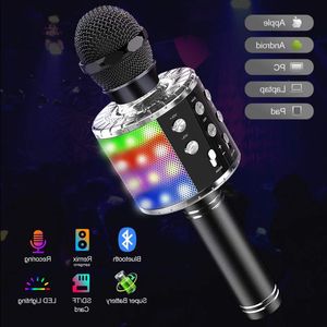 Freeshipping Draadloze Karaoke Microfoon 4 in 1 Bluetooth Microfoon voor Kinderen Met Led Verlichting Luidspreker Record Remix Functie Huqpa