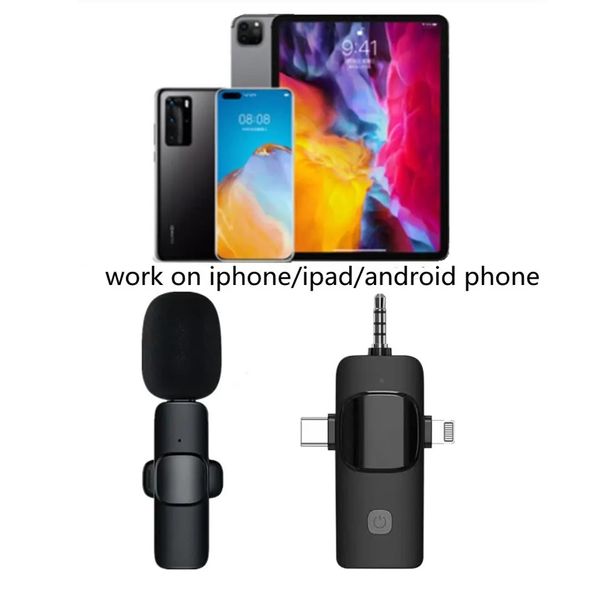 Microphone Lavalier sans Fil K15 Microphones Professionnels pour Appareil Photo iPhone Android, Micro Revers à Retard Ultra Faible 2,4 G avec Réduction du Bruit - Mini Micro 3 en 1