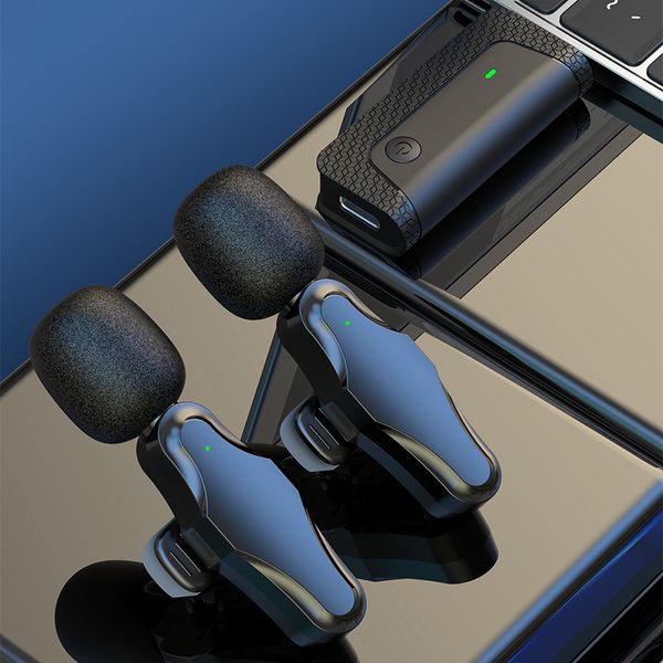 Microphone Lavalier sans fil, microphones professionnels pour appareil photo iPhone Android, micro revers ultra-faible retard 2,4 G avec réduction du bruit - Mini micro 3 en 1