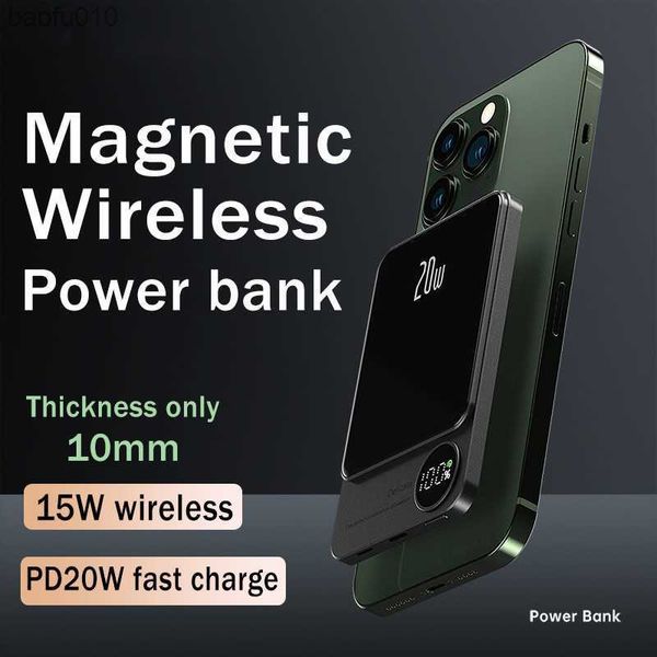 Banco de energía magnético inalámbrico 10000mAh TIPO C PD20W Cargador de teléfono Powerbank de carga rápida para iPhone Xiaomi Samsung Magsafe Series L230619