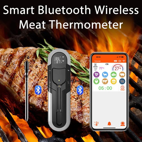 Termómetro de carne inalámbrica Bluetooth Bluetooth Barbacoa Termómetro de barbacoa con amplificador para el horno de cocina de cocina 240415